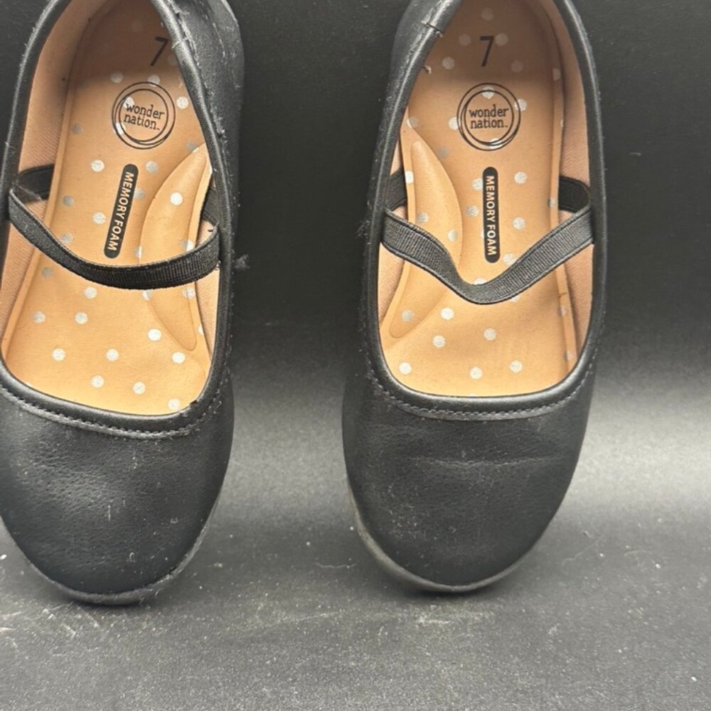 Wonder Nation Black Ballerina Girls' Shoes Size 7 Length 6.50 Inches